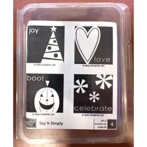 Stampin Up! Say It Simply Wood Mounted Rubber Stamp Set Holiday Designs